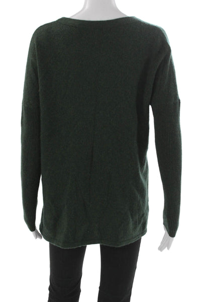 Cashmere Women Pullover Sweater Green Round Neck Long Sleeve Size L