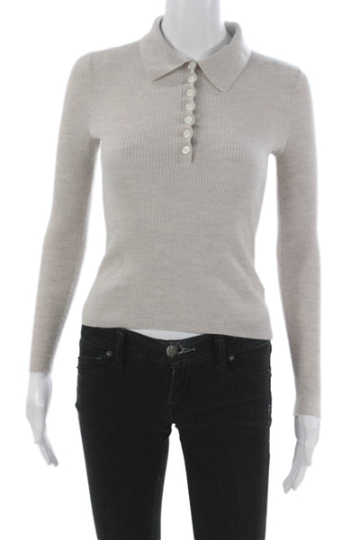 Everlane Womens Merino Wool Pullover Collared Long Sleeve Beige Size S