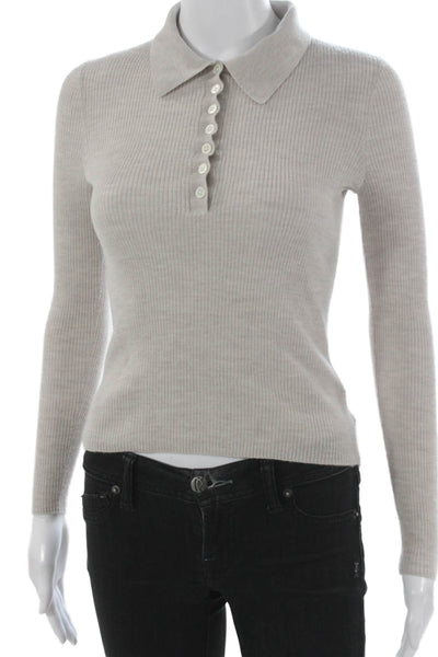 Everlane Womens Merino Wool Pullover Collared Long Sleeve Beige Size S