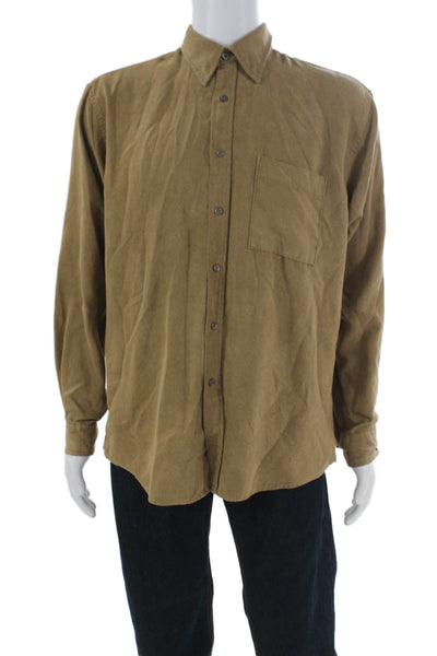 Alfani Mens Button Front Long Sleeve Collared Pocket Shirt Brown Size Medium