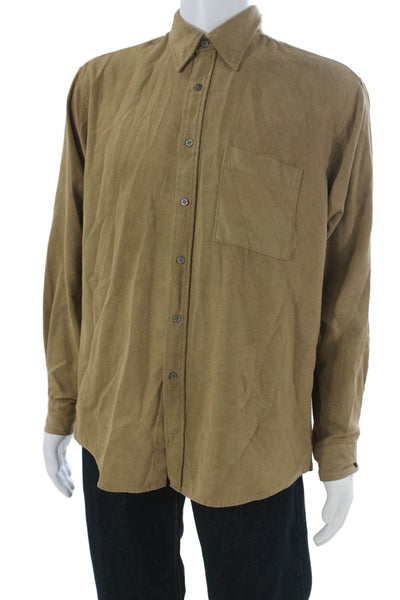 Alfani Mens Button Front Long Sleeve Collared Pocket Shirt Brown Size Medium