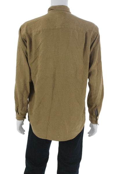 Alfani Mens Button Front Long Sleeve Collared Pocket Shirt Brown Size Medium