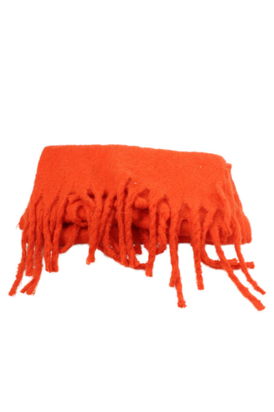 Saks Fifth Avenue Womens Fringe Trim Knit Fold Over Scarf Orange 88"x17"