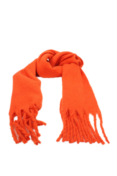 Saks Fifth Avenue Womens Fringe Trim Knit Fold Over Scarf Orange 88"x17"