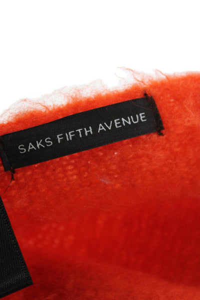Saks Fifth Avenue Womens Fringe Trim Knit Fold Over Scarf Orange 88"x17"