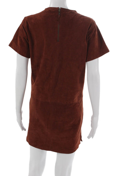 Billy Reid Women Shift Dress Brown Goat Suede Short Sleeve Zip Size S