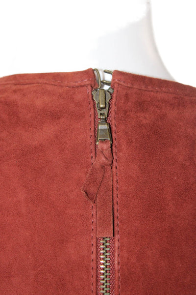 Billy Reid Women Shift Dress Brown Goat Suede Short Sleeve Zip Size S