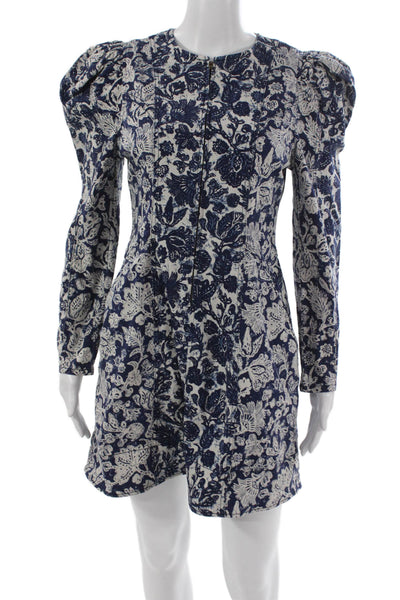 Ulla Johnson Women A-Line Floral Cotton Long Sleeve Short Dress Zip Size 4