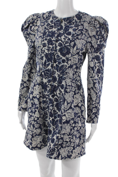 Ulla Johnson Women A-Line Floral Cotton Long Sleeve Short Dress Zip Size 4