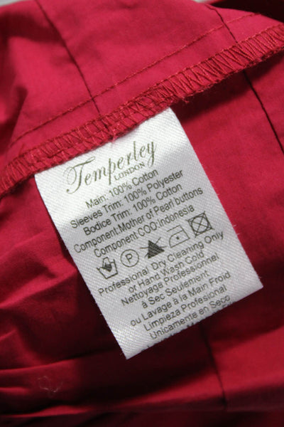 Temperley London Women Maxi Red Cotton Collared Long Sleeve Dress Size 4