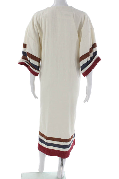 Three Graces London Women Kaftan Dress Ivory Linen V-Neck Half Sleeve Size 6