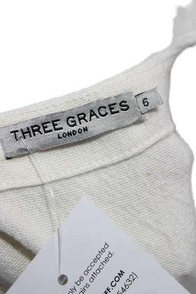 Three Graces London Women Kaftan Dress Ivory Linen V-Neck Half Sleeve Size 6