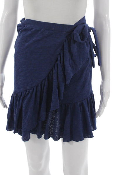 Goldie Womens Wrap Skirt Blue Pima Cotton Tie Waist Short Size M