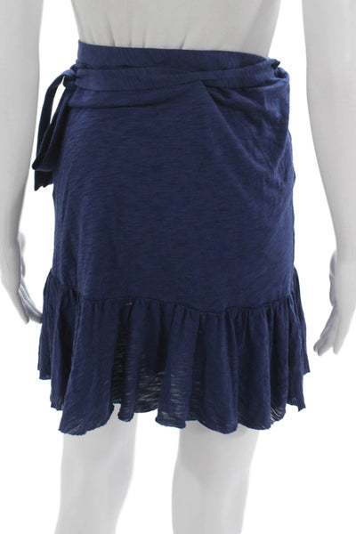 Goldie Womens Wrap Skirt Blue Pima Cotton Tie Waist Short Size M