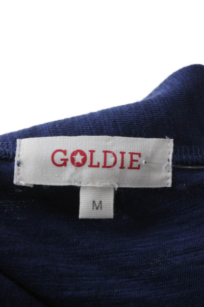 Goldie Womens Wrap Skirt Blue Pima Cotton Tie Waist Short Size M