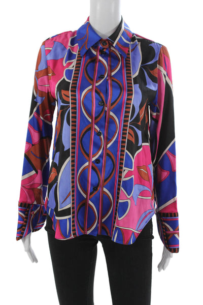 Zara Womens Basic Button-Up Collared Multicolor Geometric Long Sleeve Size S