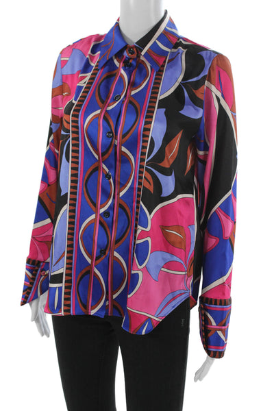 Zara Womens Basic Button-Up Collared Multicolor Geometric Long Sleeve Size S