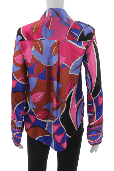 Zara Womens Basic Button-Up Collared Multicolor Geometric Long Sleeve Size S