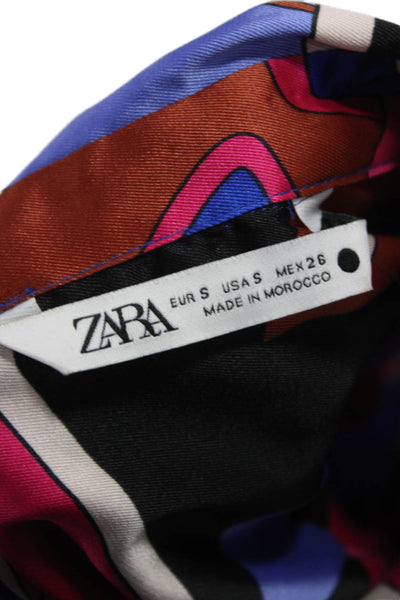 Zara Womens Basic Button-Up Collared Multicolor Geometric Long Sleeve Size S