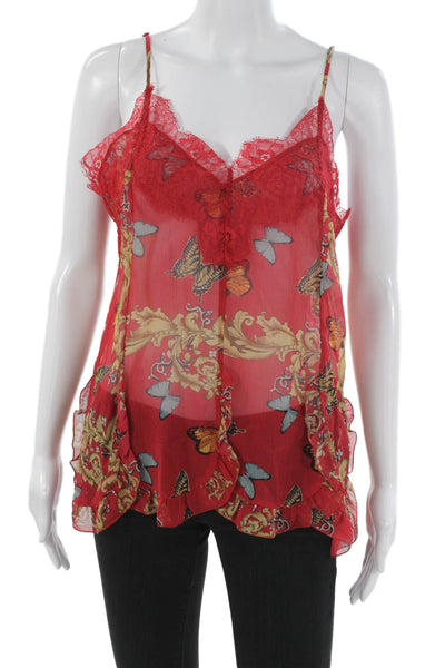 The Kooples Womens Silk Floral V-Neck Camisole Red Sleeveless Size M