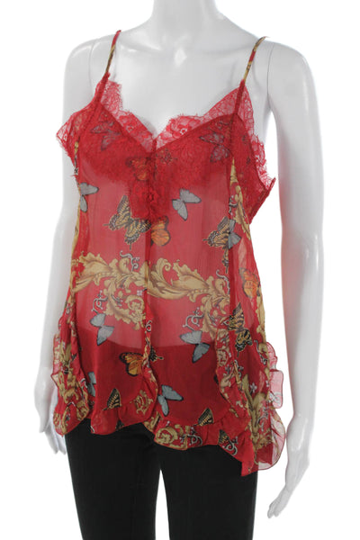 The Kooples Womens Silk Floral V-Neck Camisole Red Sleeveless Size M