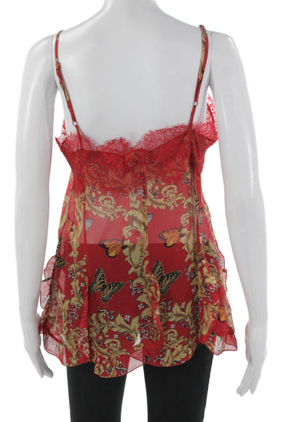 The Kooples Womens Silk Floral V-Neck Camisole Red Sleeveless Size M