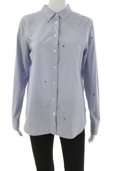 Closed Womens Striped Cotton Collared Button-Up Long Sleeve Blue Size M