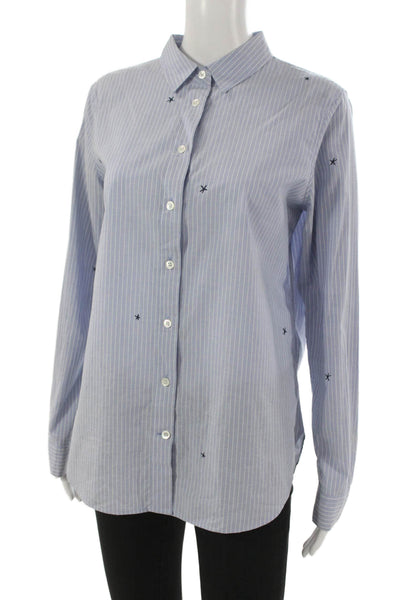 Closed Womens Striped Cotton Collared Button-Up Long Sleeve Blue Size M