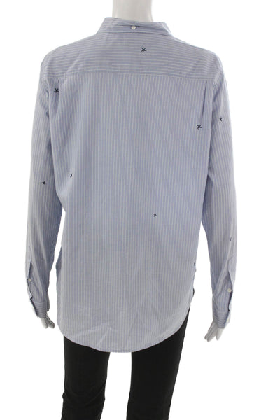 Closed Womens Striped Cotton Collared Button-Up Long Sleeve Blue Size M