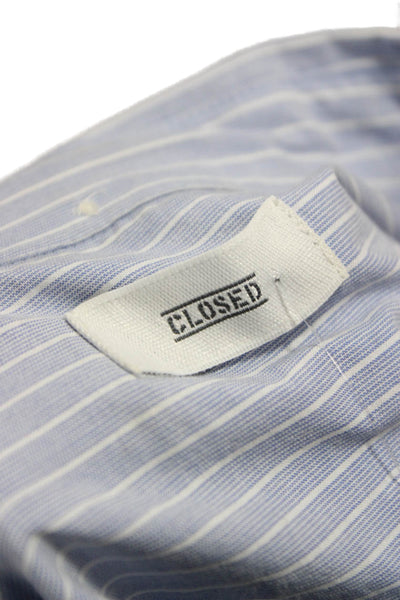 Closed Womens Striped Cotton Collared Button-Up Long Sleeve Blue Size M