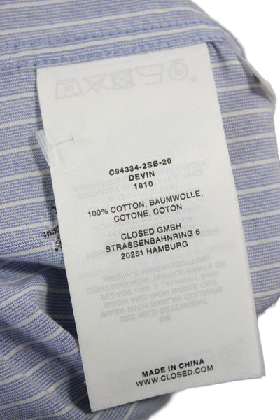 Closed Womens Striped Cotton Collared Button-Up Long Sleeve Blue Size M