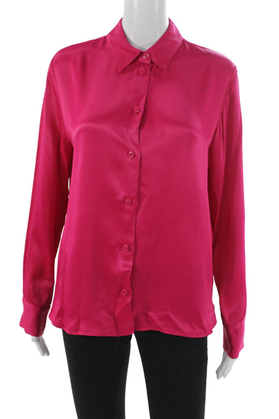 Zara Women Basic Pink Viscose Collared Long Sleeve Button-Up Blouse Size S