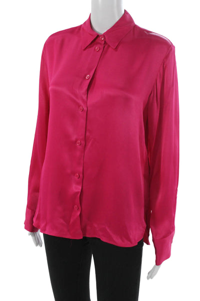 Zara Women Basic Pink Viscose Collared Long Sleeve Button-Up Blouse Size S