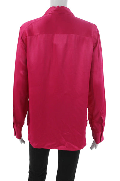 Zara Women Basic Pink Viscose Collared Long Sleeve Button-Up Blouse Size S