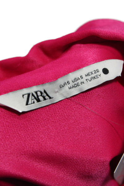 Zara Women Basic Pink Viscose Collared Long Sleeve Button-Up Blouse Size S