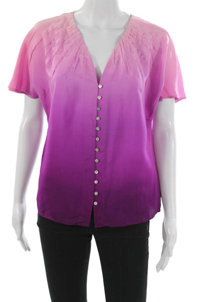 Adam Lippes Women Silk Pink V-Neck Sleeveless Basic Blouse Button Size 2