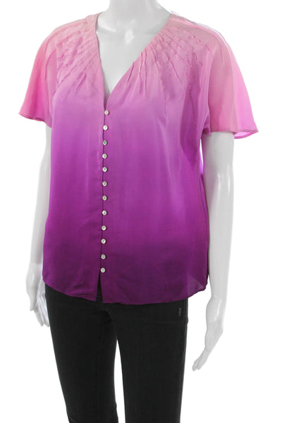 Adam Lippes Women Silk Pink V-Neck Sleeveless Basic Blouse Button Size 2