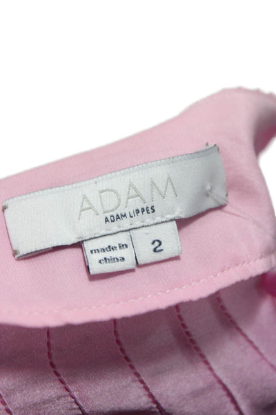 Adam Lippes Women Silk Pink V-Neck Sleeveless Basic Blouse Button Size 2