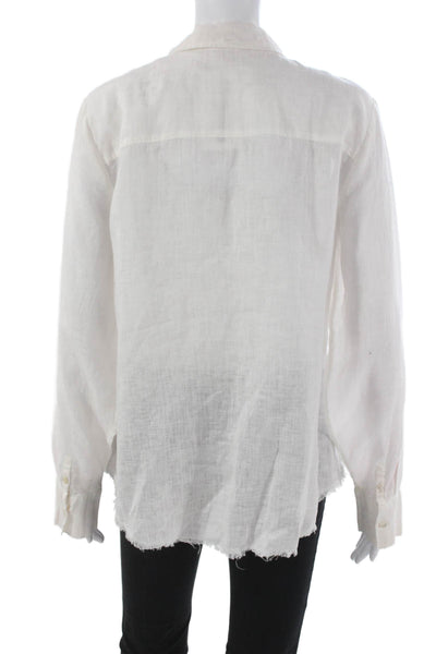 Ecru Women White Linen Collared Long Sleeve Button Up Basic Top Size L