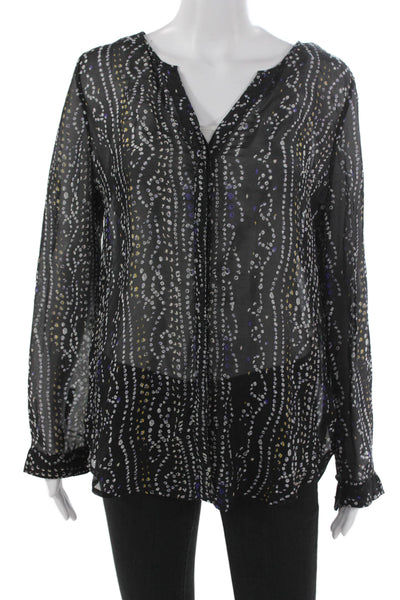 Joie Womens Silk Geometric V-Neck Long Sleeve Button Tunic Size M