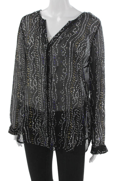 Joie Womens Silk Geometric V-Neck Long Sleeve Button Tunic Size M