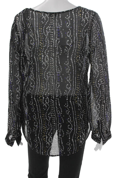 Joie Womens Silk Geometric V-Neck Long Sleeve Button Tunic Size M