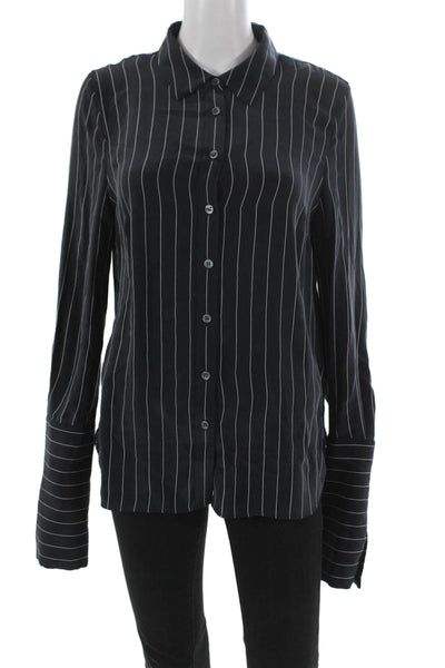 Frame Women Silk Striped Collared Button-Up Long Sleeve Top Size M