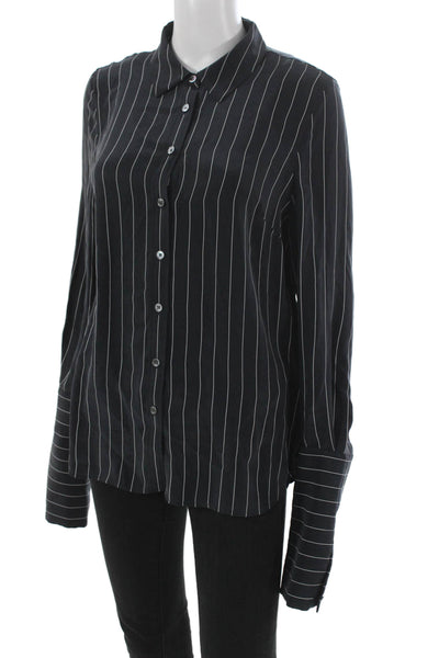 Frame Women Silk Striped Collared Button-Up Long Sleeve Top Size M