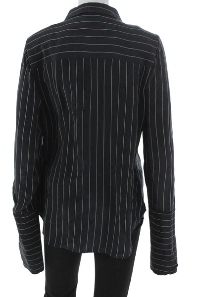 Frame Women Silk Striped Collared Button-Up Long Sleeve Top Size M