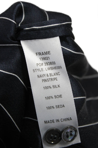 Frame Women Silk Striped Collared Button-Up Long Sleeve Top Size M
