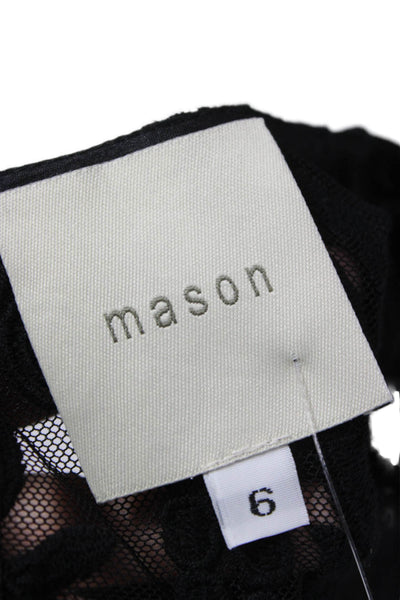 Mason Women Black Floral Cotton Blouse Round Neck Long Sleeve Button Size 6