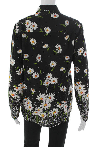 The Kooples Womens Black Silk Floral Collared Button Up Long Sleeve Size XS