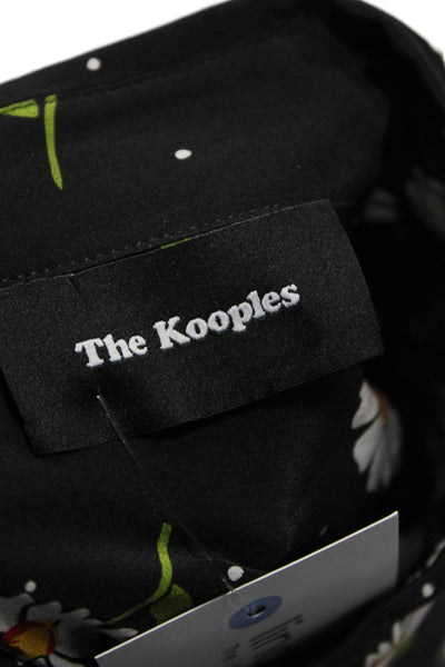 The Kooples Womens Black Silk Floral Collared Button Up Long Sleeve Size XS