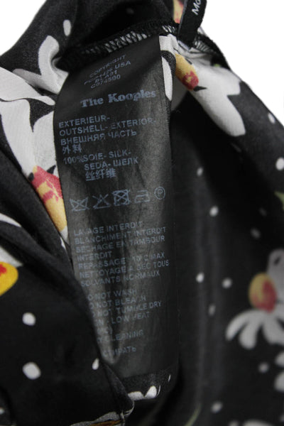 The Kooples Womens Black Silk Floral Collared Button Up Long Sleeve Size XS